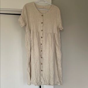 Boutique Linen Button Up Cream Dress